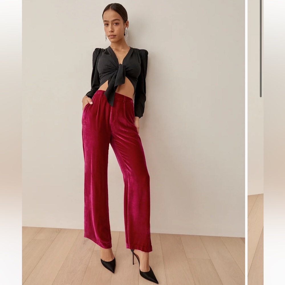 Reformation Wes Petites Rhubarb Velvet Wide Leg Pants 4P